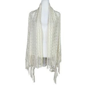 Free People Cream Open Knit Shawl Poncho Boho Evening Wrap